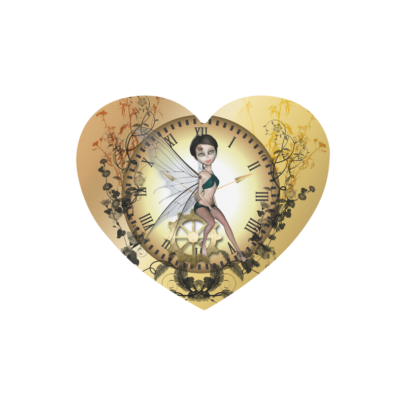 Steampunk, cute fairey on a clock Heart-shaped Mousepad