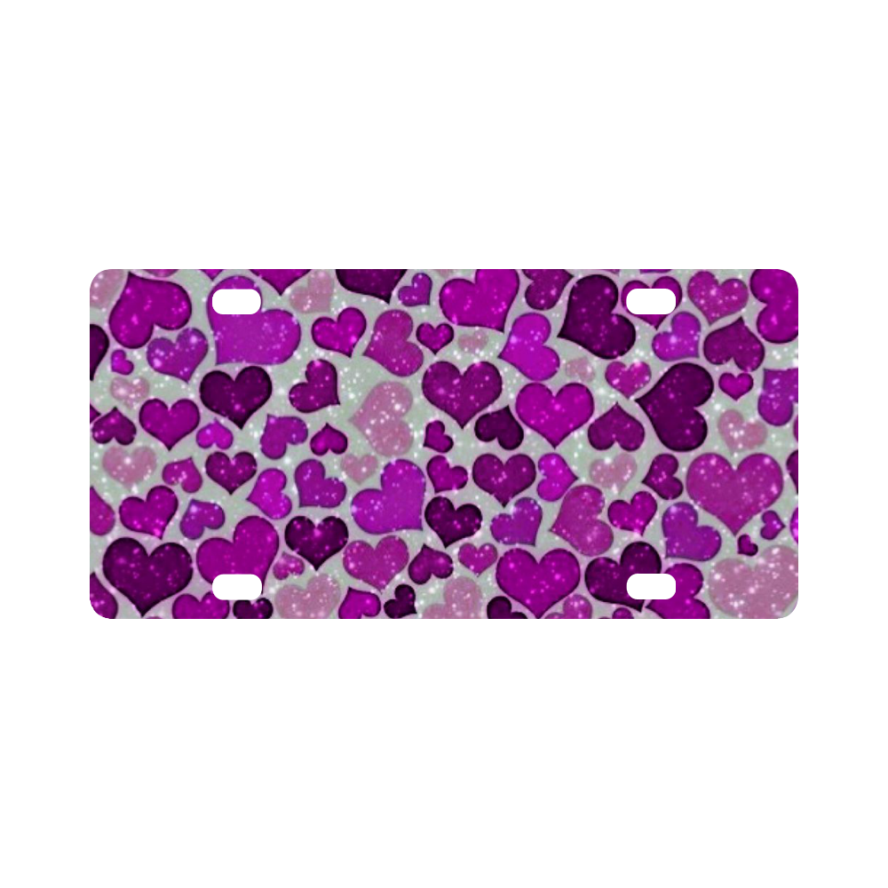sparkling hearts purple Classic License Plate