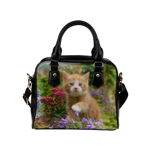 Cute Ginger Cat Kitten Funny Pet Animal in a Garden Photo Shoulder Handbag (Model 1634)