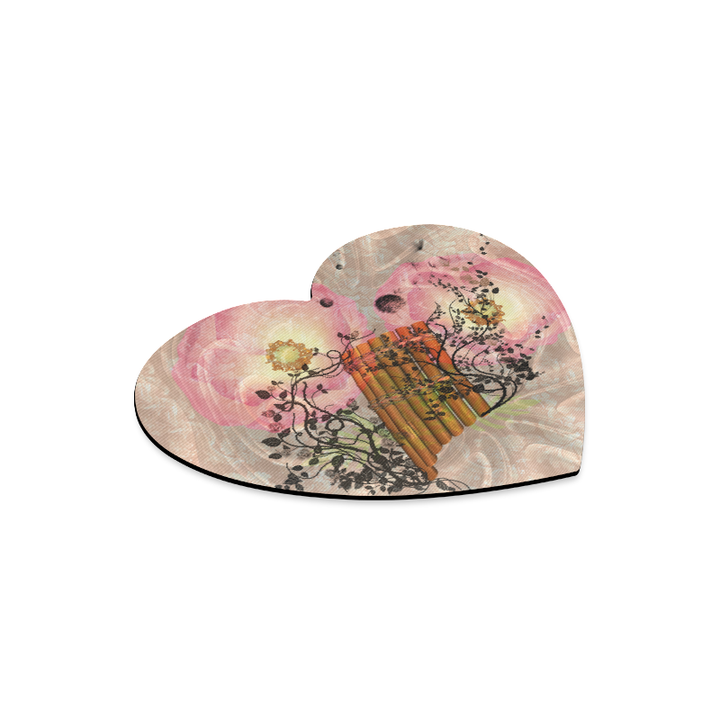 Music, pan flute with flowers Heart-shaped Mousepad