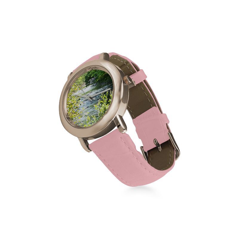 River Runs Through It Women's Rose Gold Leather Strap Watch(Model 201)