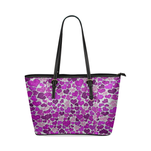 sparkling hearts purple Leather Tote Bag/Small (Model 1640)