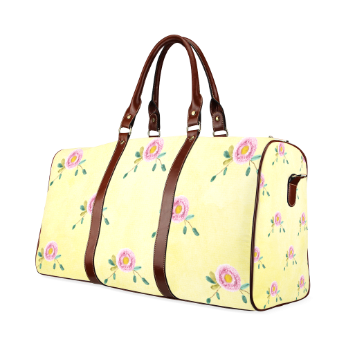 Pink textile flowers on light yellow backround Waterproof Travel Bag/Small (Model 1639)