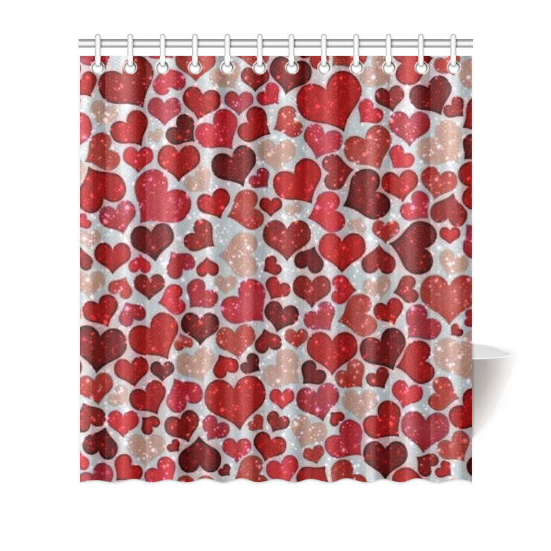 sparkling hearts, red Shower Curtain 66"x72"
