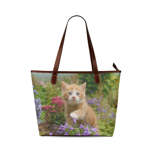 Cute Ginger Cat Kitten Funny Pet Animal in a Garden Photo Shoulder Tote Bag (Model 1646)