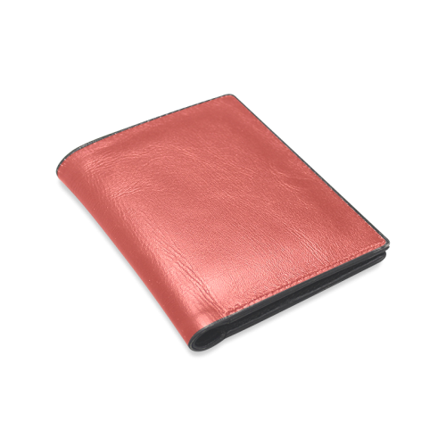 Aurora Red Color Accent Men's Leather Wallet (Model 1612)