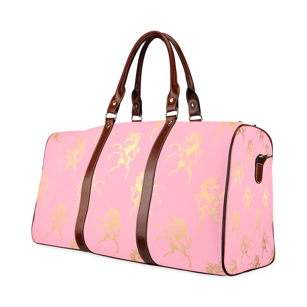 Gold foil unicorns on pink backround  Travel Bag Waterproof Travel Bag/Small (Model 1639)