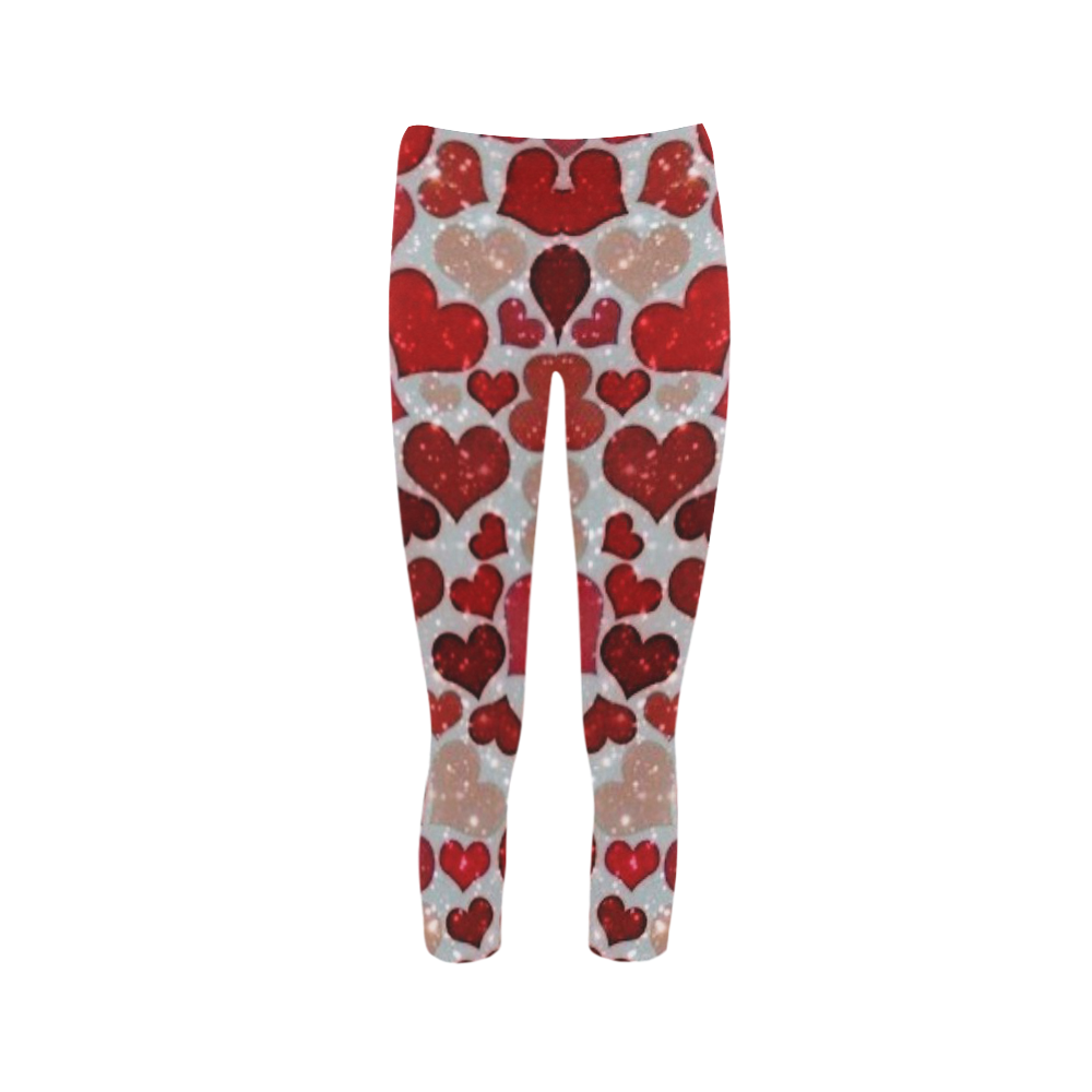 sparkling hearts, red Capri Legging (Model L02)