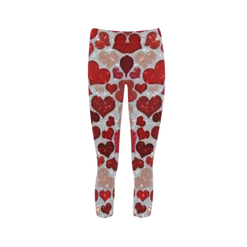 sparkling hearts, red Capri Legging (Model L02)