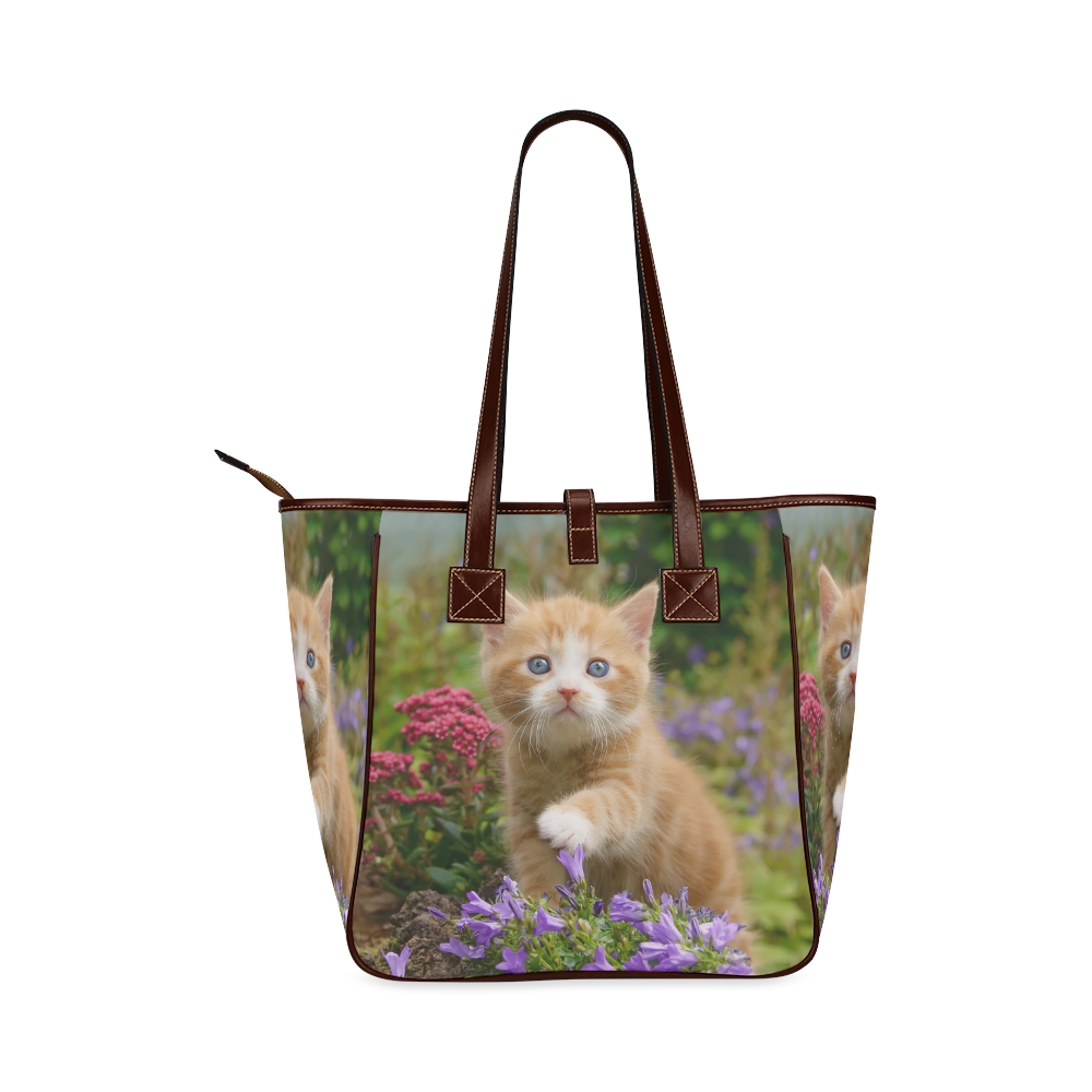 Cute Ginger Cat Kitten Funny Pet Animal in a Garden Photo Classic Tote Bag (Model 1644)
