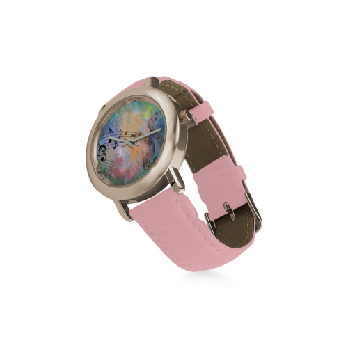 abstract music Women's Rose Gold Leather Strap Watch(Model 201)