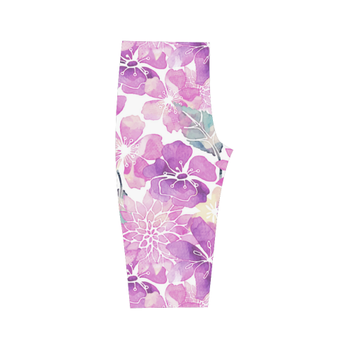 Watercolor Flower Pattern Hestia Cropped Leggings (Model L03)