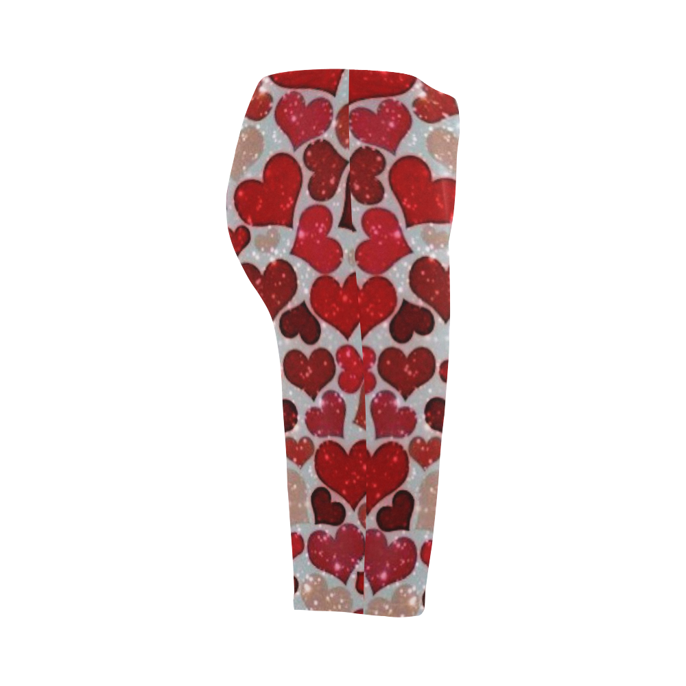sparkling hearts, red Hestia Cropped Leggings (Model L03)