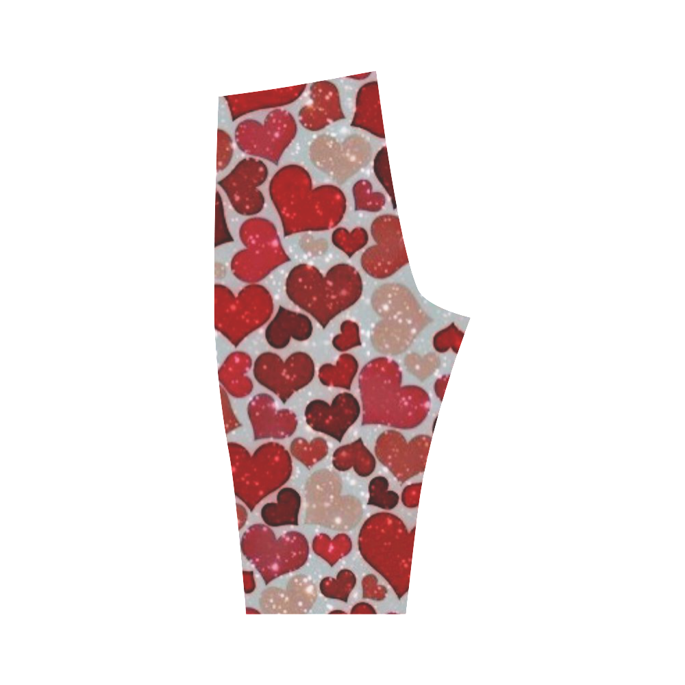 sparkling hearts, red Hestia Cropped Leggings (Model L03)