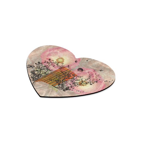 Music, pan flute with flowers Heart-shaped Mousepad