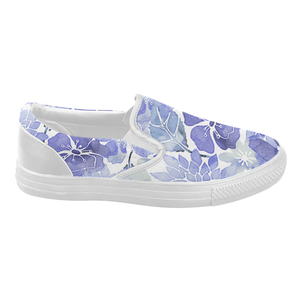 Watercolor Flower Pattern Women's Slip-on Canvas Shoes (Model 019)