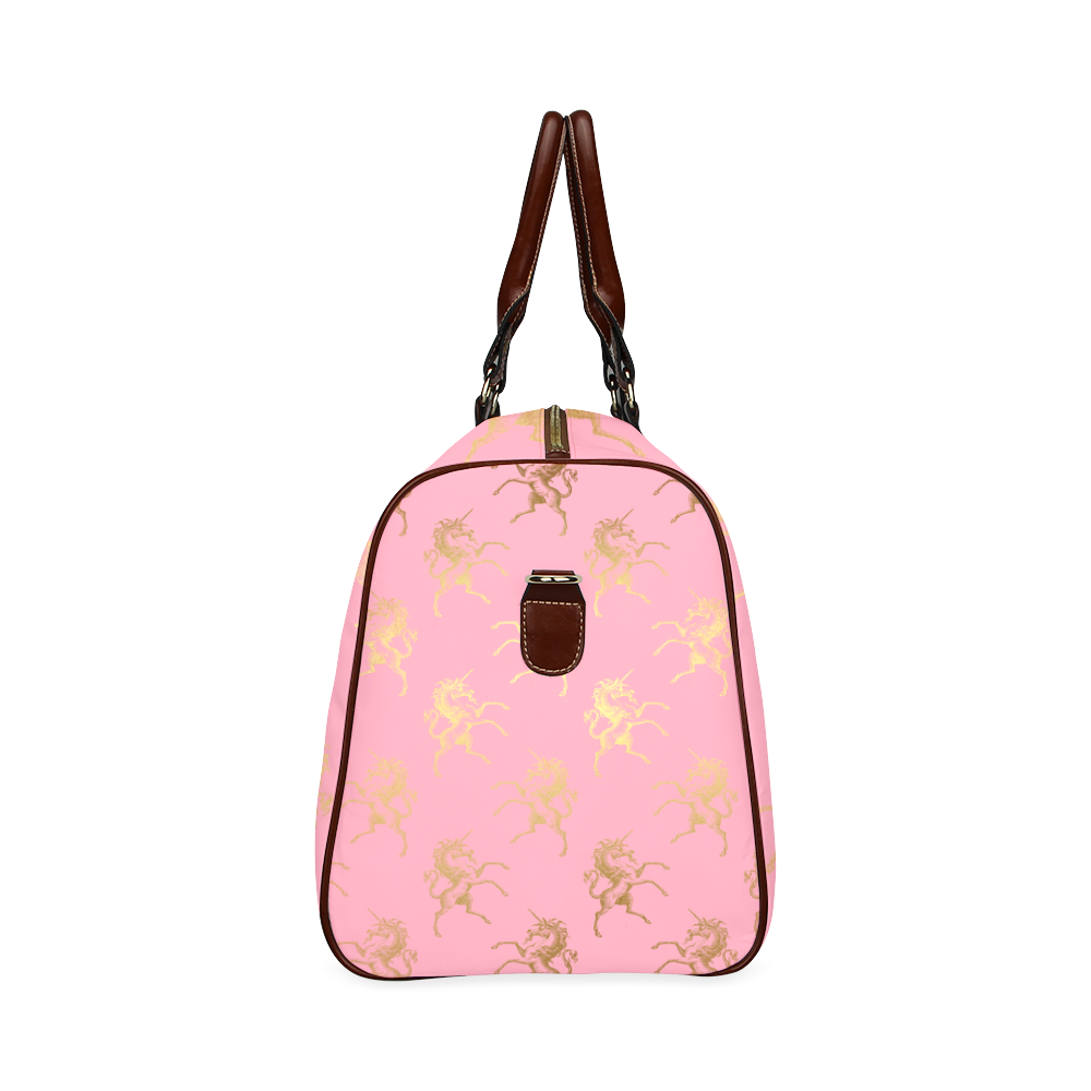 Gold foil unicorns on pink backround  Travel Bag Waterproof Travel Bag/Small (Model 1639)