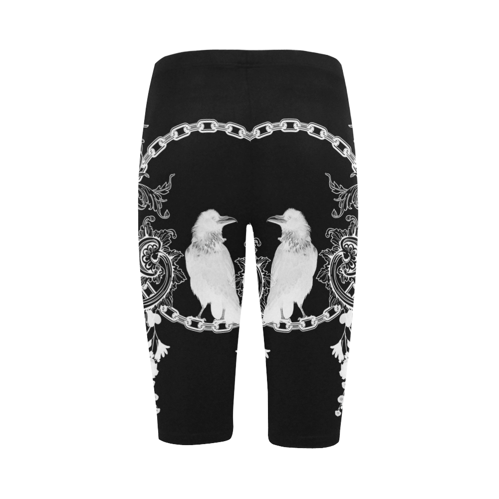 The crow in black and white Hestia Cropped Leggings (Model L03)