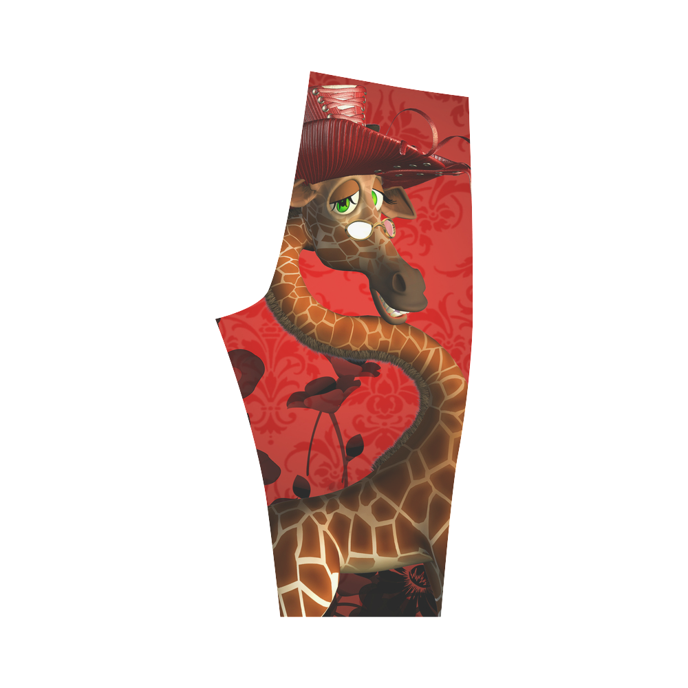 Funny giraffe, I am a lady Hestia Cropped Leggings (Model L03)