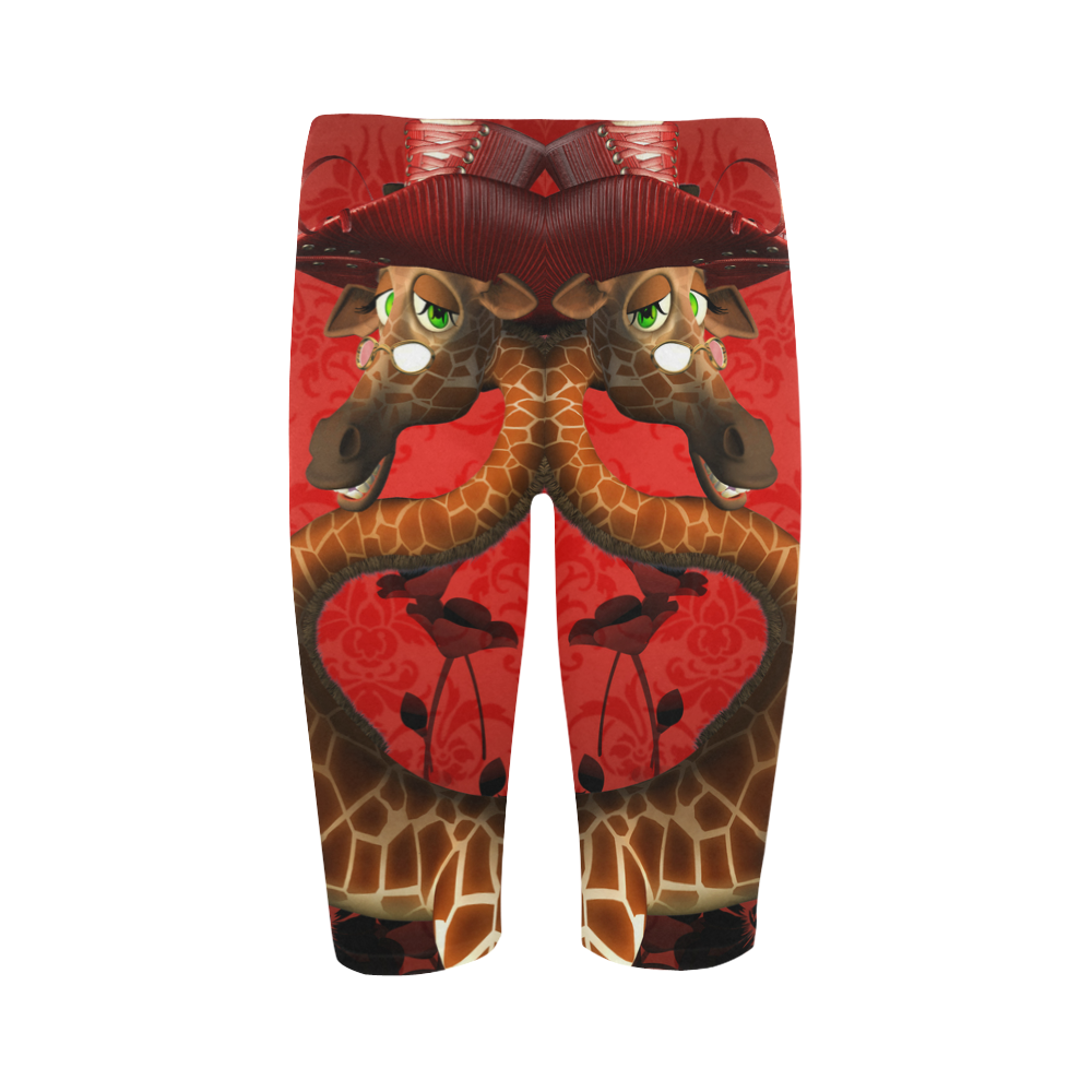 Funny giraffe, I am a lady Hestia Cropped Leggings (Model L03)