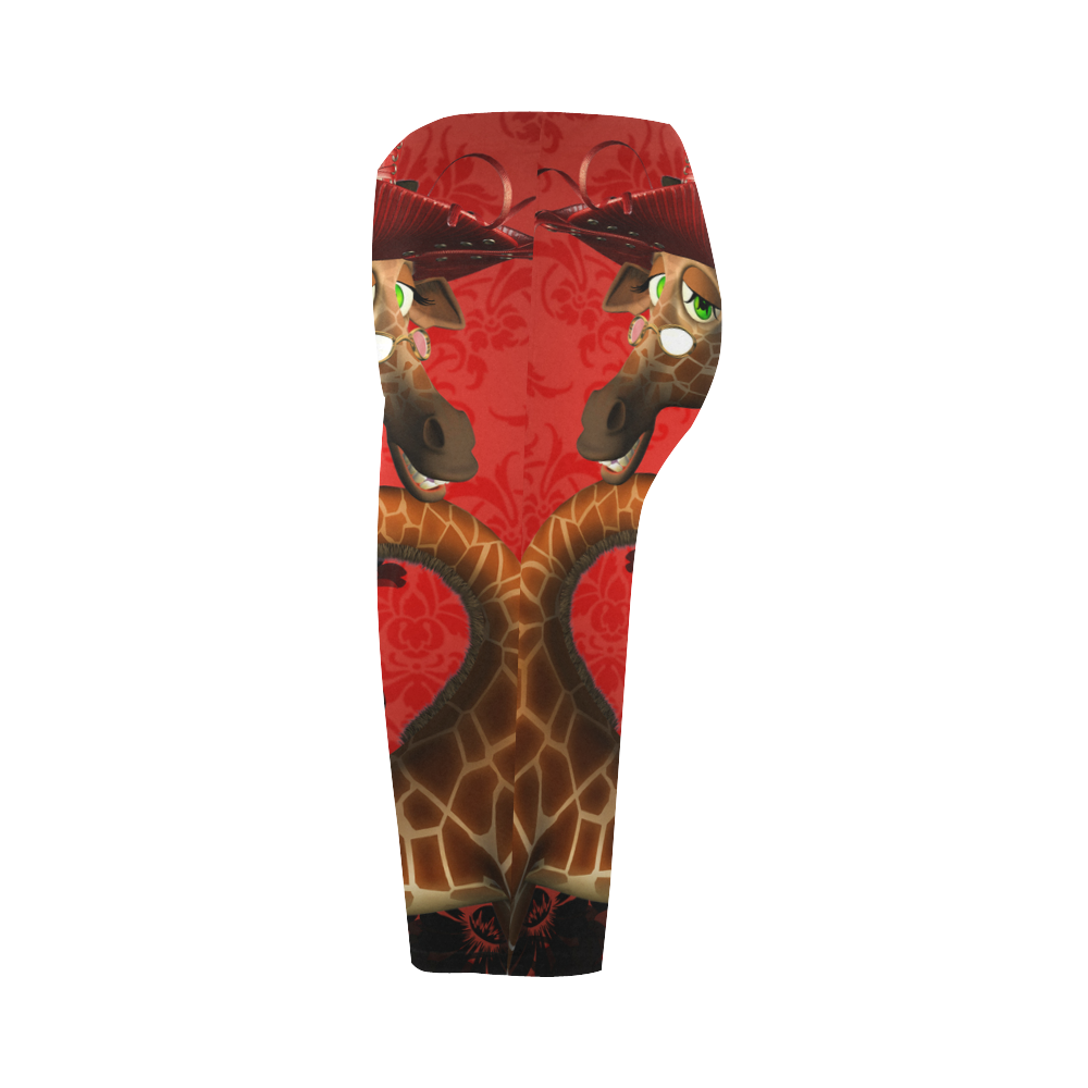 Funny giraffe, I am a lady Hestia Cropped Leggings (Model L03)