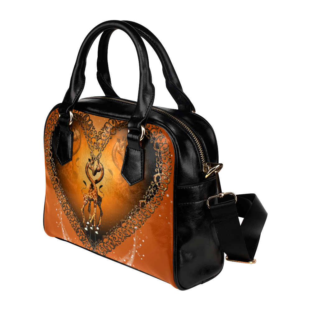 Cute giraffe on a heart Shoulder Handbag (Model 1634)