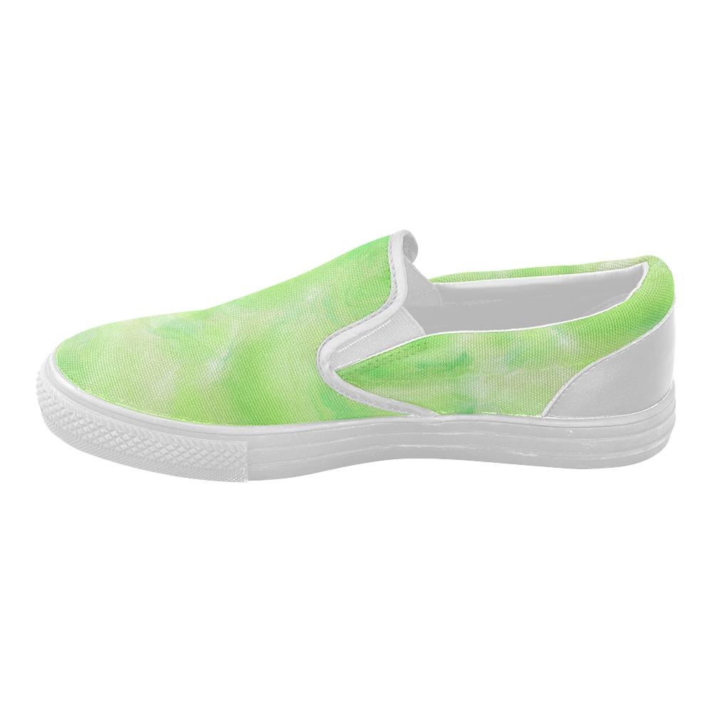 bright green watercolor abstract art Women's Slip-on Canvas Shoes (Model 019)