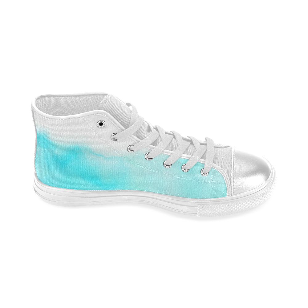 blue - turquoise bright watercolor abstract Women's Classic High Top Canvas Shoes (Model 017)