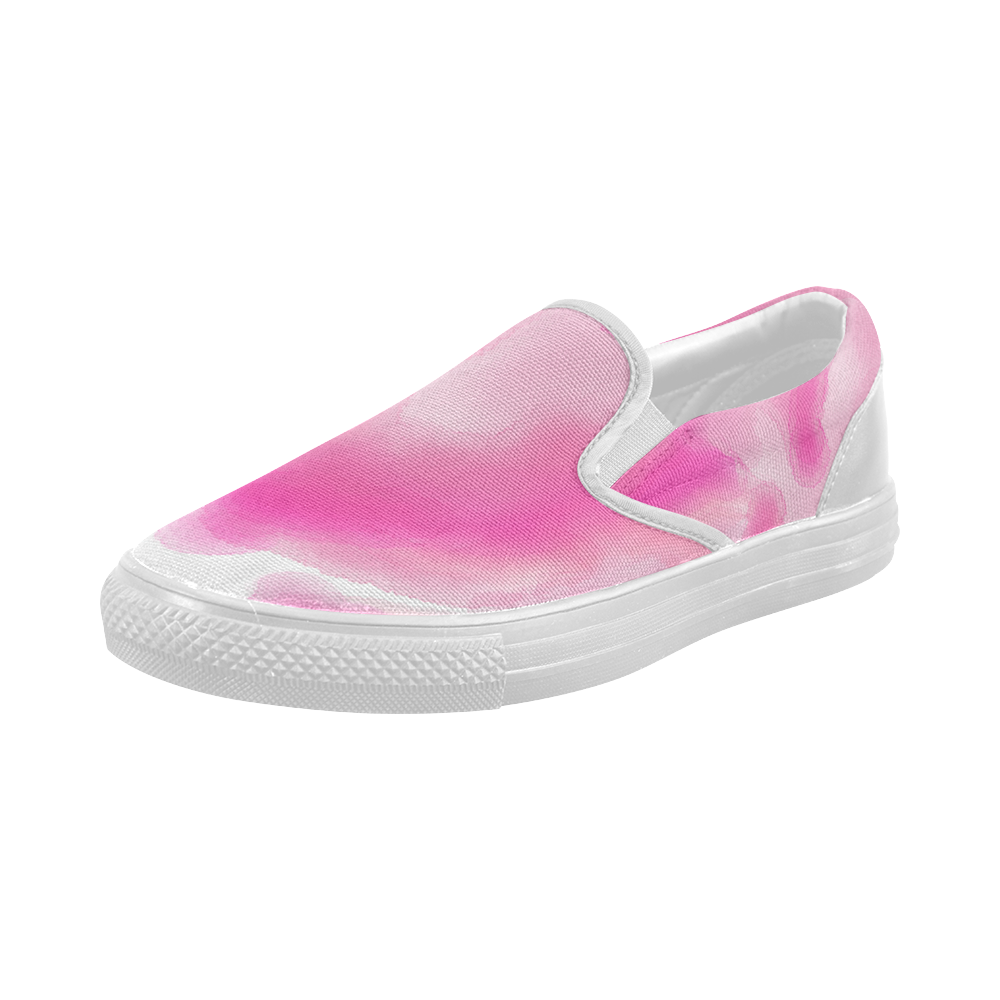 pink watercolor abstract art Women's Slip-on Canvas Shoes (Model 019)