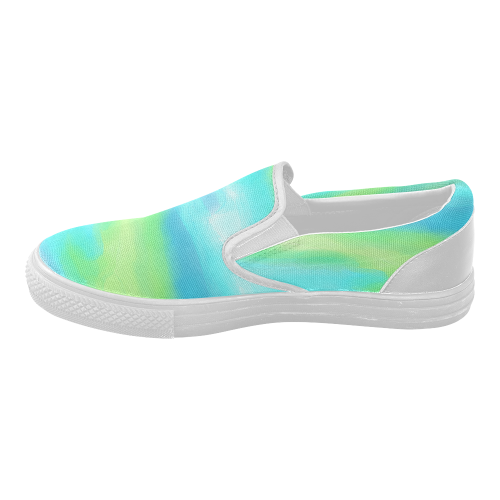 blue green water color abstract art Women's Slip-on Canvas Shoes (Model 019)