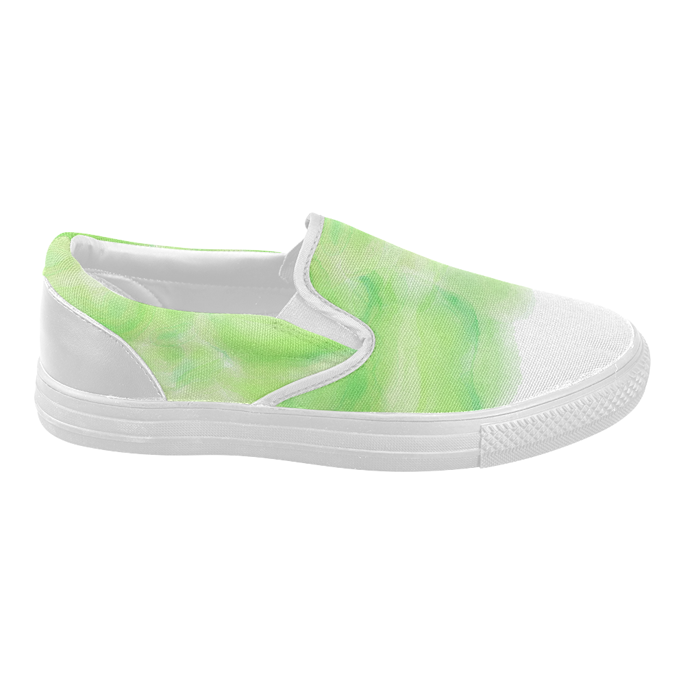 bright green watercolor abstract art Women's Slip-on Canvas Shoes (Model 019)