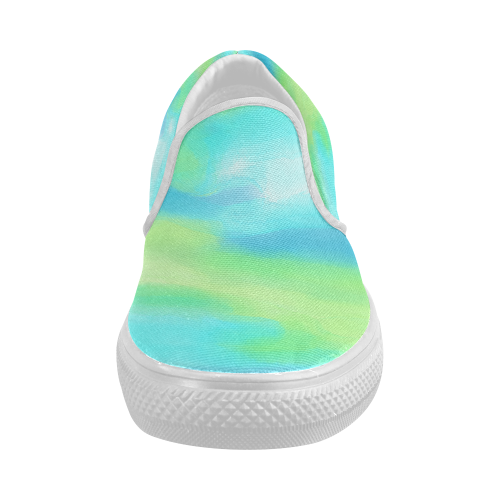 blue green water color abstract art Women's Slip-on Canvas Shoes (Model 019)