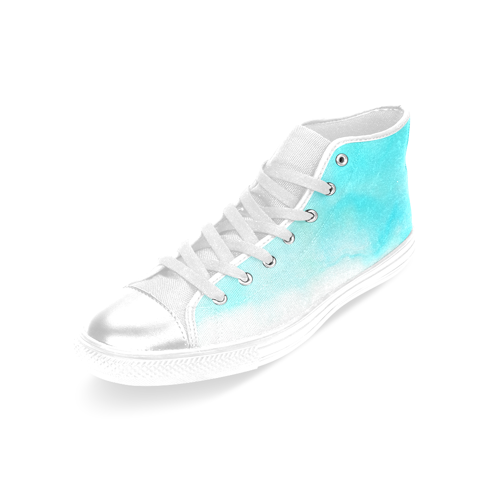 blue - turquoise bright watercolor abstract Women's Classic High Top Canvas Shoes (Model 017)