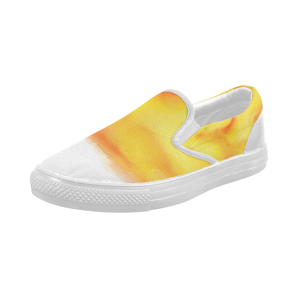 yellow orange red water color abstract art Women's Slip-on Canvas Shoes (Model 019)