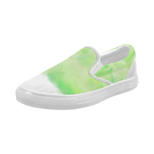 bright green watercolor abstract art Women's Slip-on Canvas Shoes (Model 019)