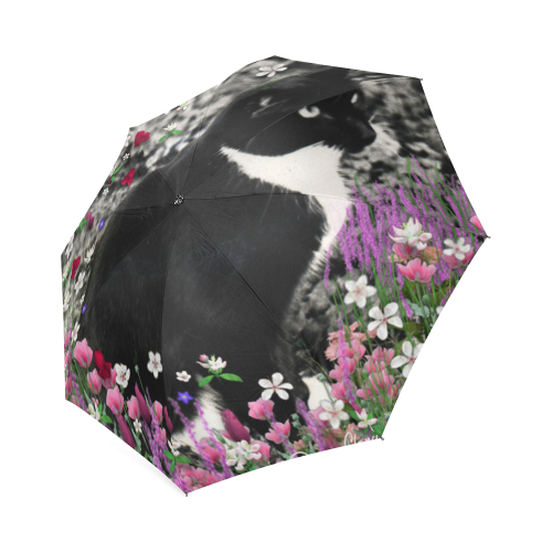 Freckles in Flowers II Black White Tuxedo Cat Foldable Umbrella (Model U01)