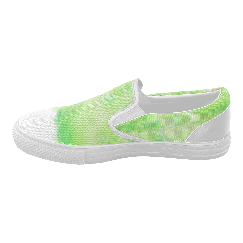 bright green watercolor abstract art Women's Slip-on Canvas Shoes (Model 019)