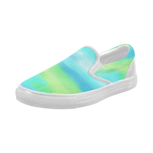 blue green water color abstract art Women's Slip-on Canvas Shoes (Model 019)