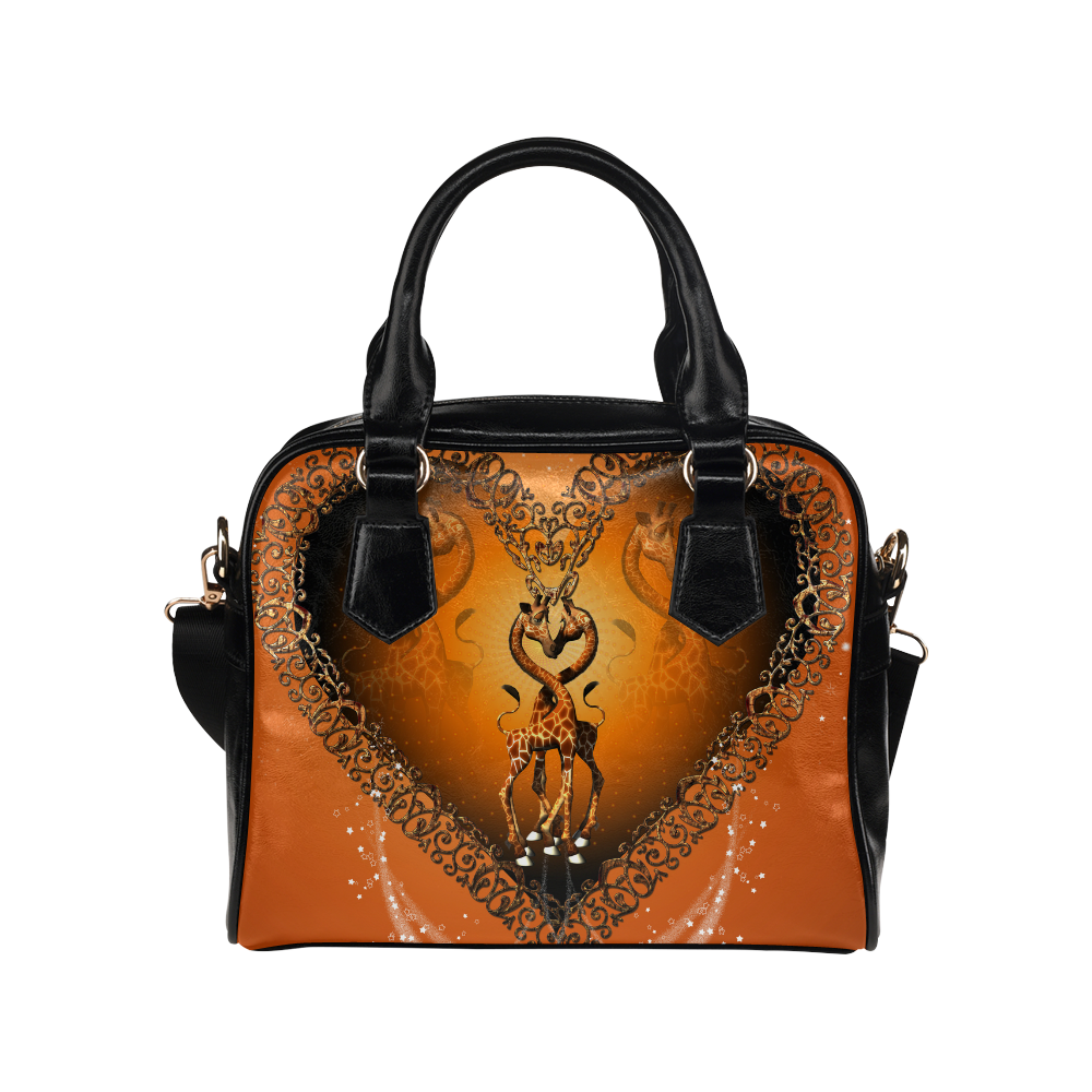 Cute giraffe on a heart Shoulder Handbag (Model 1634)