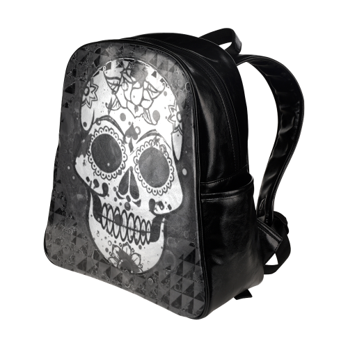 black and white Skull Multi-Pockets Backpack (Model 1636)