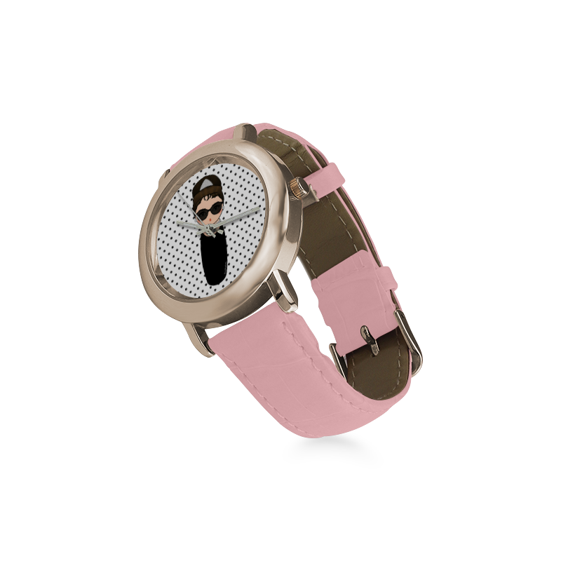 Kokeshi Audrey Hepburn Women's Rose Gold Leather Strap Watch(Model 201)