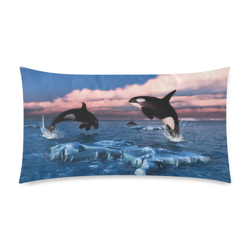 Killer Whales In The Arctic Ocean Custom Rectangle Pillow Case 20"x36" (one side)