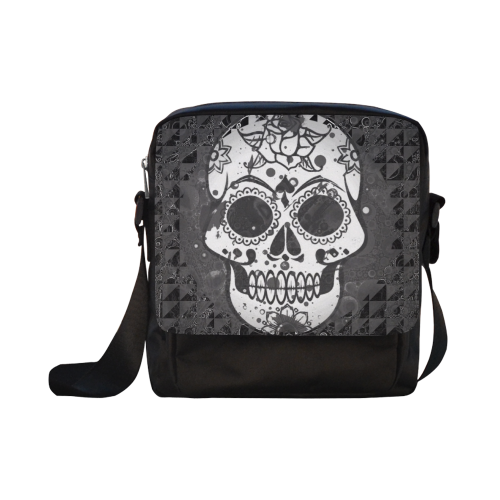black and white Skull Crossbody Nylon Bags (Model 1633)