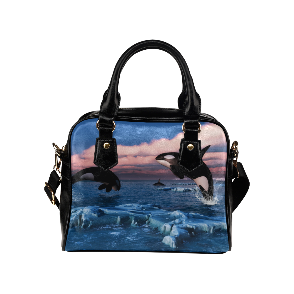 Killer Whales In The Arctic Ocean Shoulder Handbag (Model 1634)