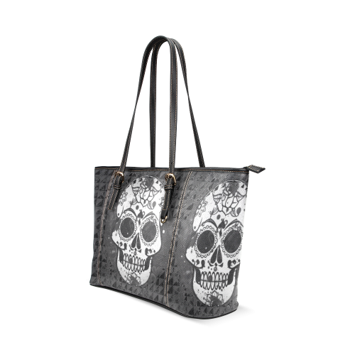 black and white Skull Leather Tote Bag/Large (Model 1640)