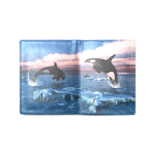 Killer Whales In The Arctic Ocean Men's Leather Wallet (Model 1612)