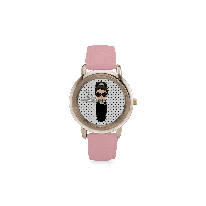 Kokeshi Audrey Hepburn Women's Rose Gold Leather Strap Watch(Model 201)