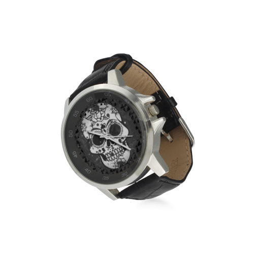 black and white Skull Unisex Stainless Steel Leather Strap Watch(Model 202)