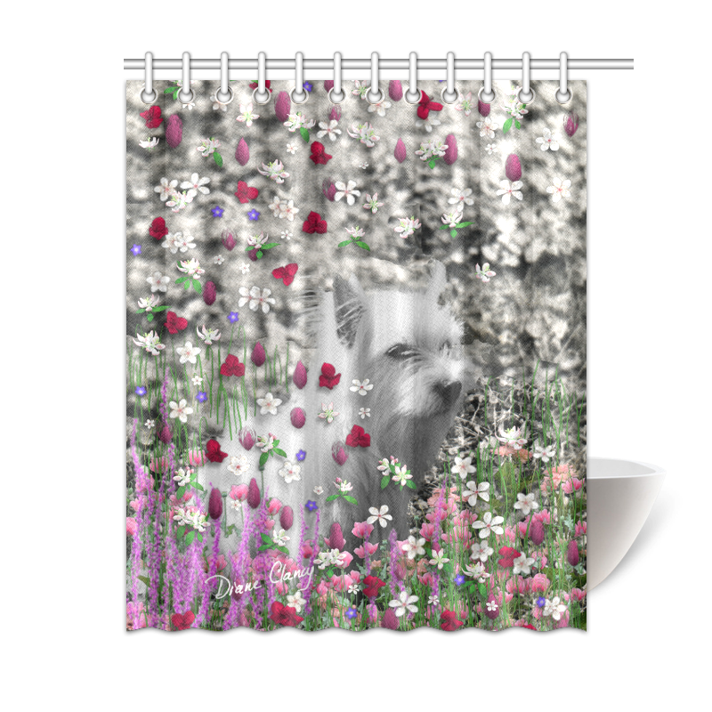 Violet in Flowers West Highland White Terrier Dog Shower Curtain 60"x72"