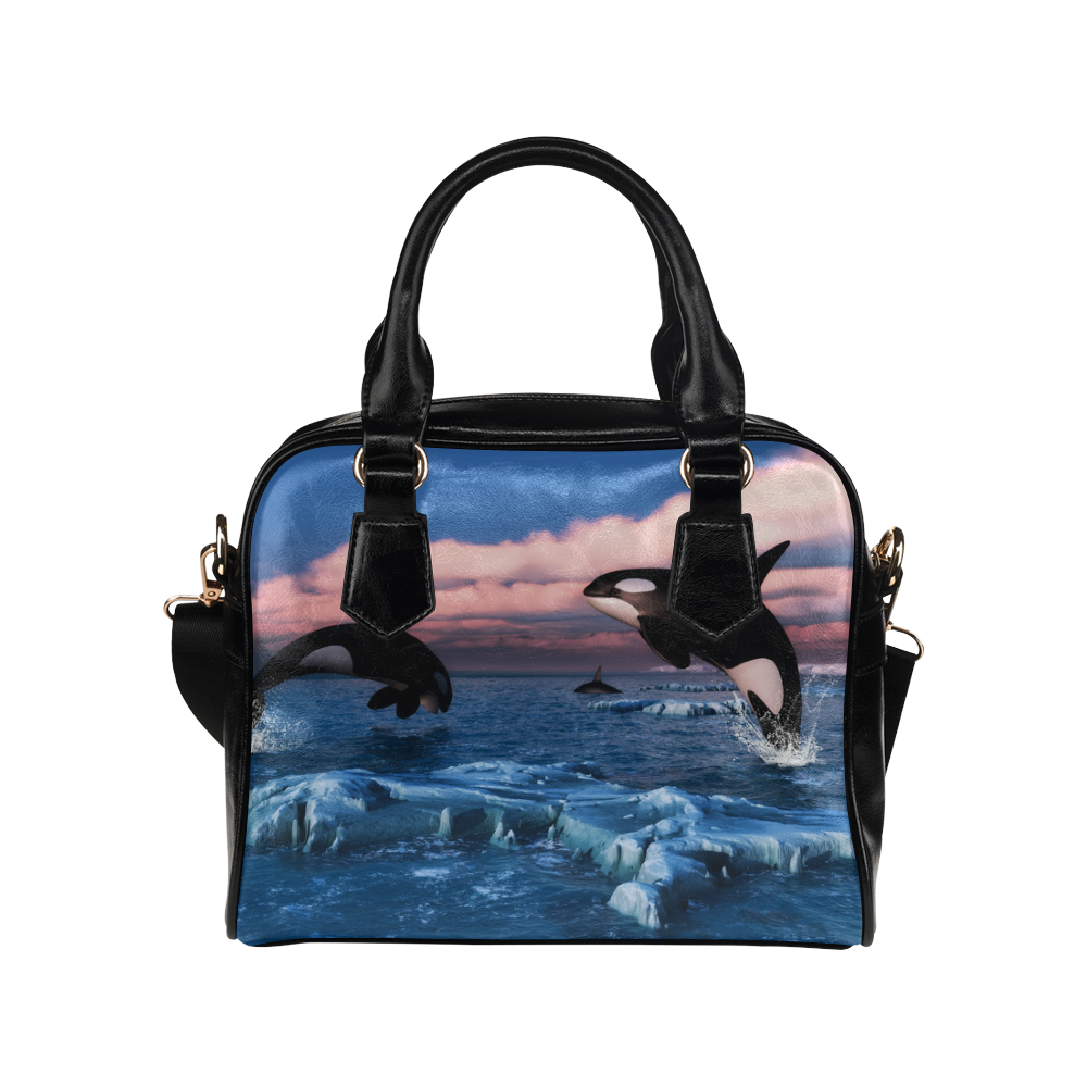 Killer Whales In The Arctic Ocean Shoulder Handbag (Model 1634)